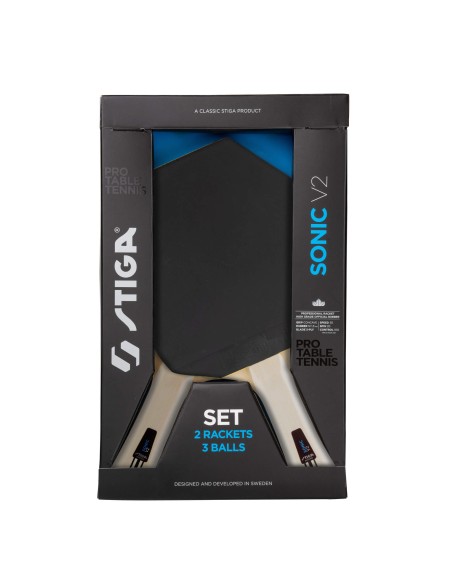 STIGA SET SONIC V2 Anywhere 2 Stk Bordtennis Bat + 3 Bolde + Net