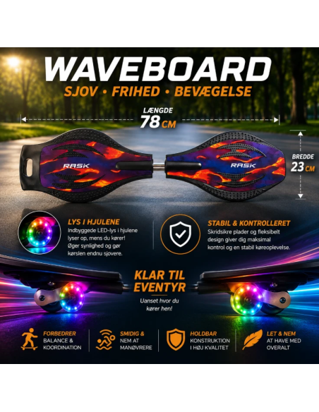 RASK Waveboard Original Med LYS I Hjulene - LAVA