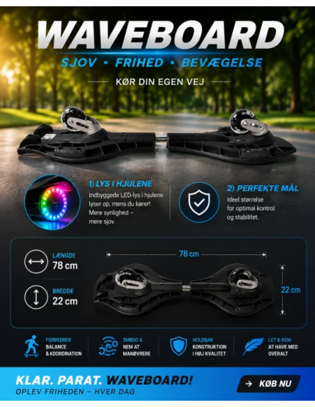 RASK Waveboard Original Med LYS I Hjulene - DARK